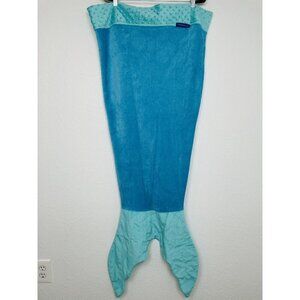 BLANKIE TAILS Girls 21x53" Blue Aqua Fleece Velour Soft MERMAID TAIL BLANKET EUC